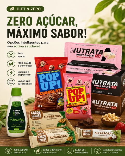 Linha diet e zero açúcar distribuída pela Velomed